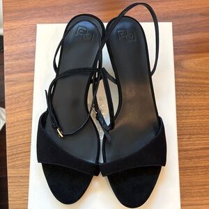 Reformation Black Suede Strappy Women's Sandals kitten heel